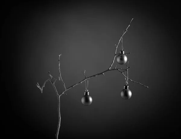 Adornos de Navidad colgando de una rama de árbol . — Foto de Stock