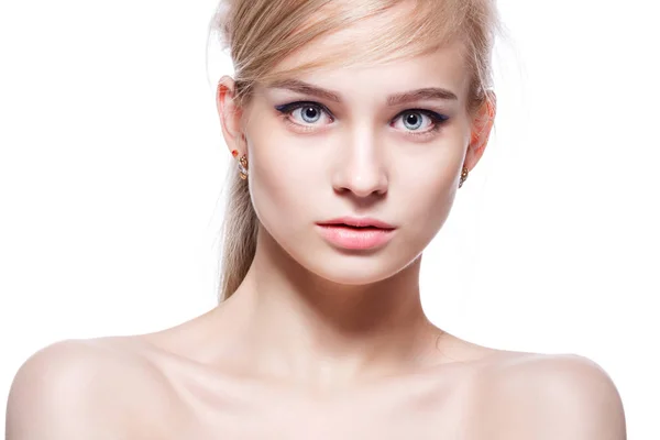 Blonde woman with delicate make-up. — Stock Photo, Image