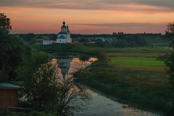 Vista Panorâmica Arquitetura Histórica Cidade Russa Suzdal Pôr Sol — Fotografia de Stock