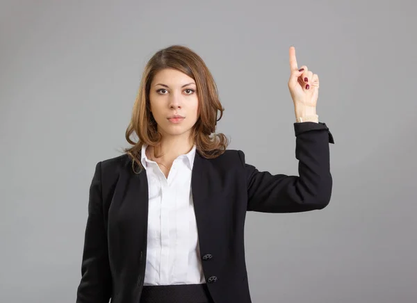 Geschäftsfrau Zeigt Auf Etwas All — Stockfoto