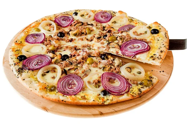 Deliziosa pizza con frutti di mare — Foto Stock