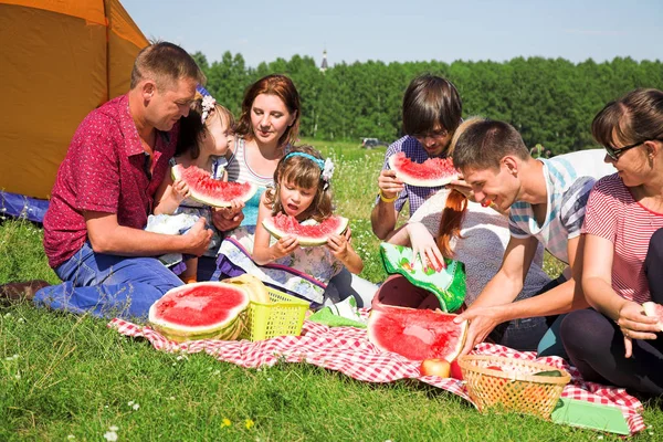 Persone felici che fanno picnic — Foto Stock