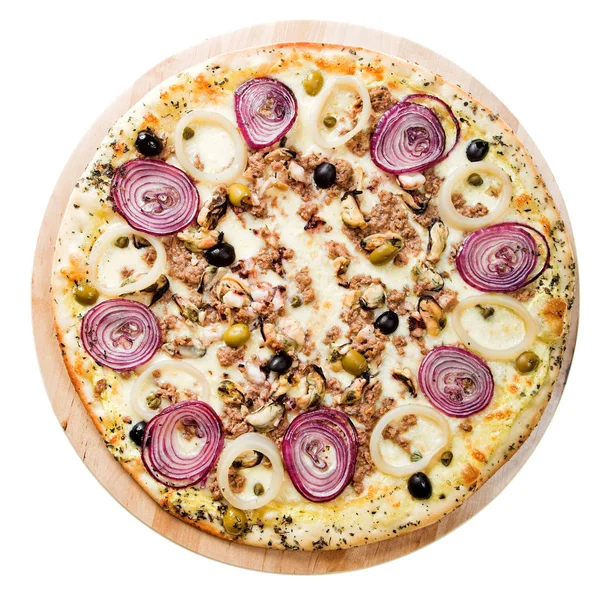 Leckere Pizza mit Meeresfrüchten — Stockfoto