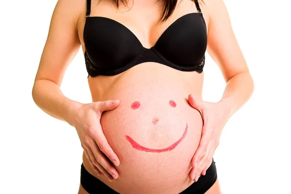 Donna incinta con emoticon pittura sorridente — Foto Stock