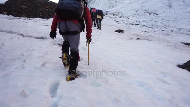 Alpinisti sulle montagne innevate — Video Stock