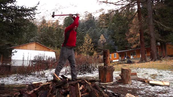 Leñador cortando madera — Vídeo de stock
