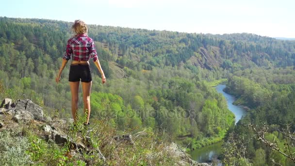 Young woman in summer forest — Stock Video