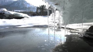 Bahar sezonu Altay dere buz parçası. Sibirya, Rusya Federasyonu