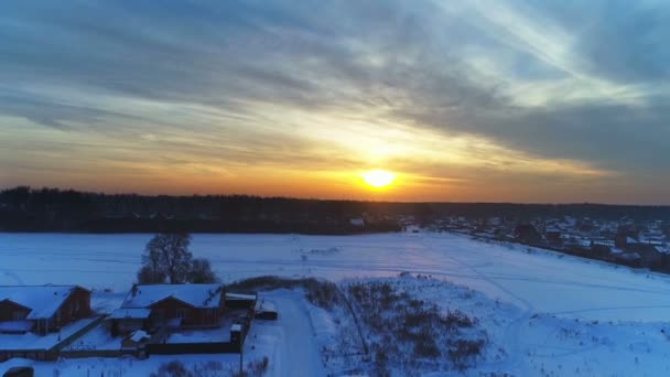 Luftaufnahme Über Die Landschaft Wintersonnenuntergang Westsibirien — Stockvideo