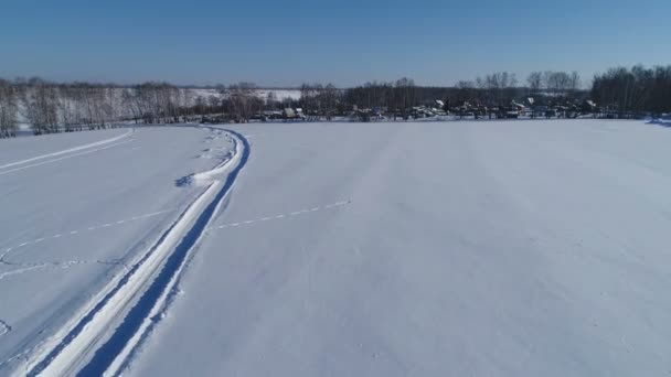 Vista Aérea Sobre Campo Invierno Puesta Sol Siberia Occidental — Vídeo de stock