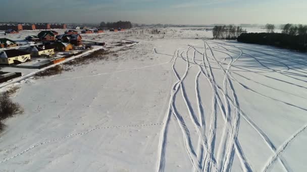 Flygfoto Över Landsbygden Vinter Solnedgång Västra Sibirien — Stockvideo