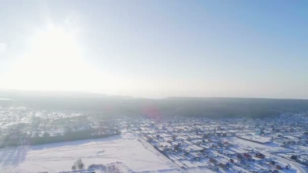 Aerial View Countryside Winter Sunset West Siberia — Stock Video