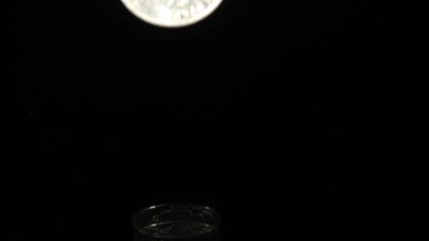 Silver Coin Dropped Black Background — Stock Video