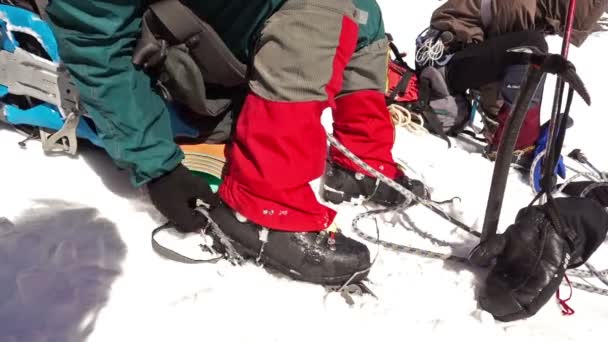 Escaladores Descansando Uma Geleira Antes Subir Topo Montanha Altai Novembro — Vídeo de Stock