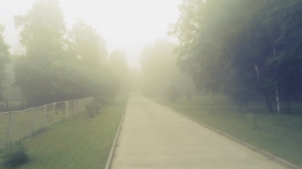 City Road Fog Morning High Angle View — Stock Video