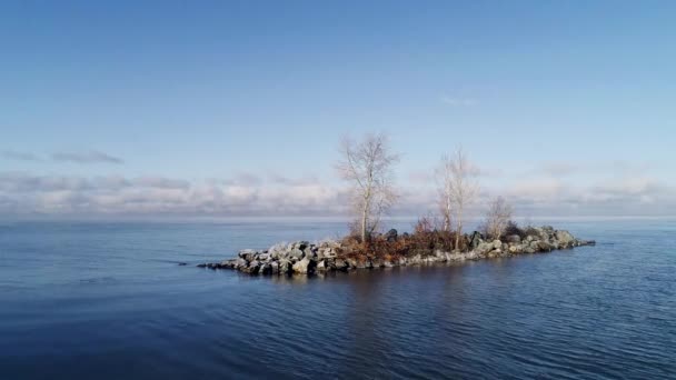 Pietre Sul Mare Ricoperte Ghiaccio Durante Alba Mattina Nebbiosa — Video Stock