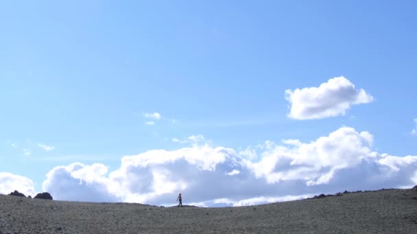 Vandrare Går Sten Desert Mountain Terräng — Stockvideo