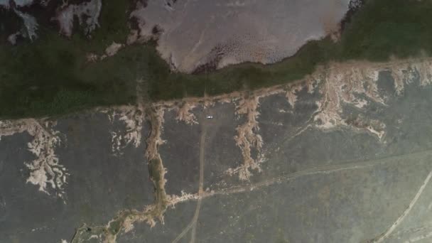 Zdjęcie Lotnicze Erozji Gleby Bank Słonego Jeziora Ałtaj Bursol Rosja — Wideo stockowe