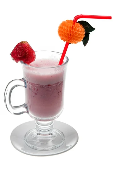Smoothie Φράουλα Φρούτα Ποτήρι Που Απομονώνονται Λευκό — Φωτογραφία Αρχείου