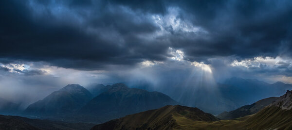 Heavy rain over mountains. Adzharo-Imeretinskiy Range. 