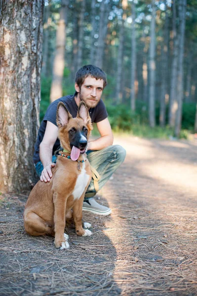 Perro con el dueño para dar un paseo — Foto de Stock