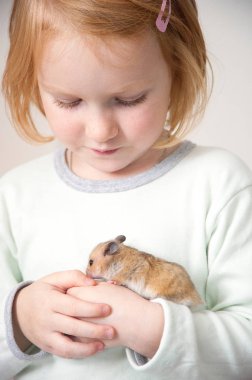 Hamster'ın elini tutarak kız