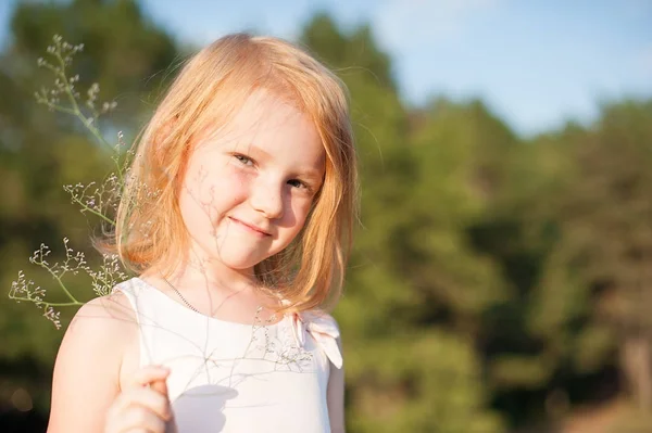 Ragazza con un fiore di campo — Foto Stock