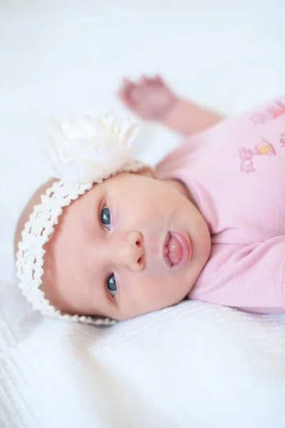 Новорожденный Розовом Теле Показывает Язык — стоковое фото