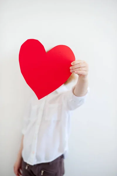 Red Heart Girl Hands White Background — Stock Photo, Image
