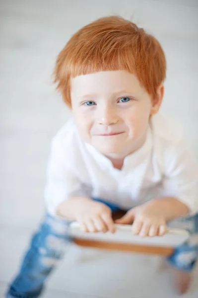 Funny Red Haired Boy White Shirt — Stock Photo, Image