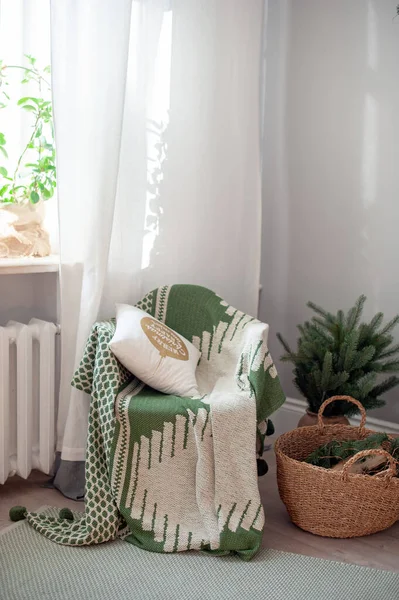 Bettdecke Stuhl Und Kissen — Stockfoto