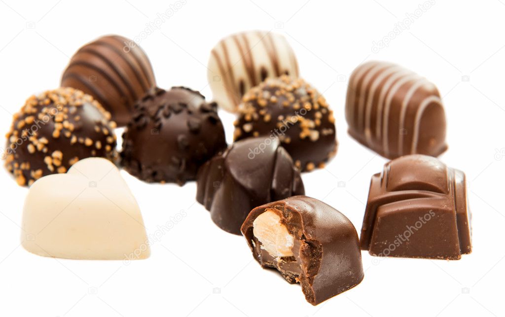 Belgian chocolate candies isolated