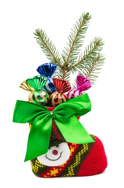 La decoración de Navidad en un calcetín — Foto de Stock