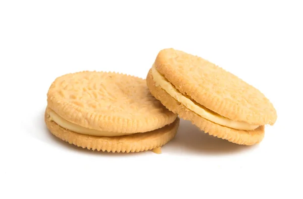 Biscoitos com creme de enchimento isolado — Fotografia de Stock