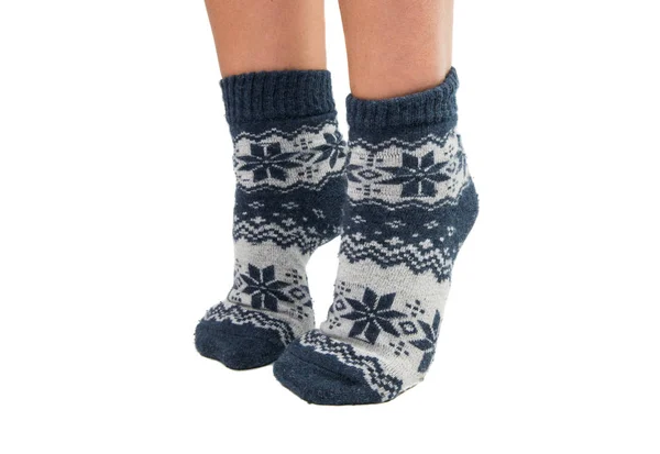 Winter socks on his feet — Stock Photo, Image