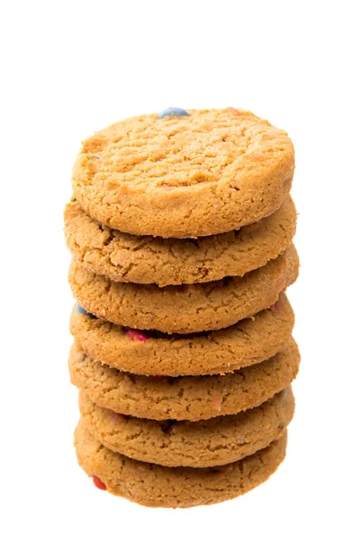 Cookies med färg choklad droppar isolerade — Stockfoto