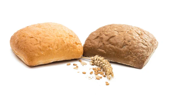 Fresh Italian bread ciabatta with ears of wheat — Stock Photo, Image