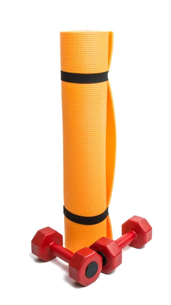 Gele yoga mat geïsoleerd — Stockfoto