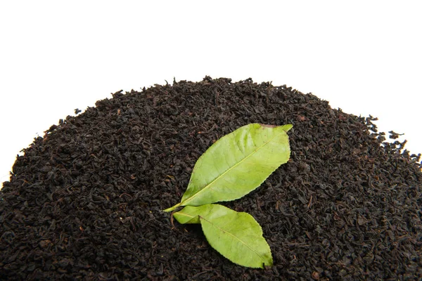 Μαύρο τσάι με φύλλα τσαγιού που απομονώνονται — Φωτογραφία Αρχείου