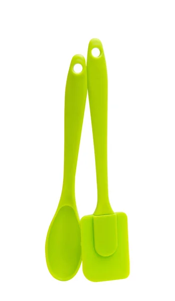 Green cooking silicone spatula — Stock Photo, Image