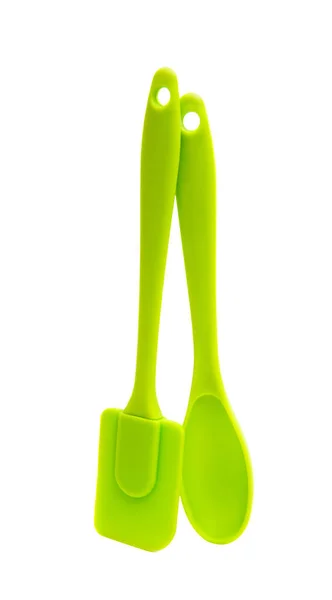 Green cooking silicone spatula — Stock Photo, Image