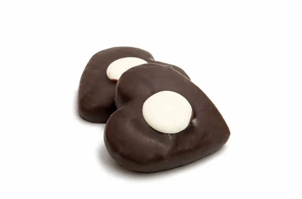 Cookie hart in chocolade geïsoleerd — Stockfoto