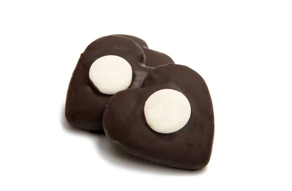 Cookie hart in chocolade geïsoleerd — Stockfoto