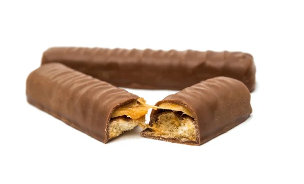 Chocolate bar (nougat topped with caramel enrobed in milk chocol — Stock Photo, Image