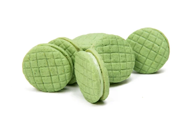 Soubory cookie zelená dvojitá ovoce, samostatný — Stock fotografie