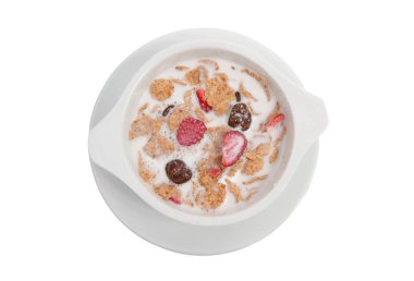 Çikolata ve çilek süt ile müsli 