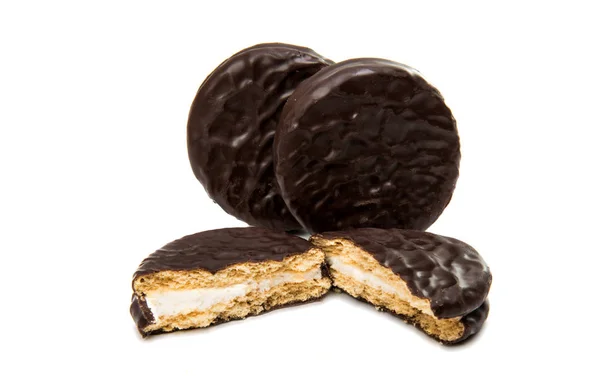 Dubbele koekjes in chocolade geïsoleerd — Stockfoto