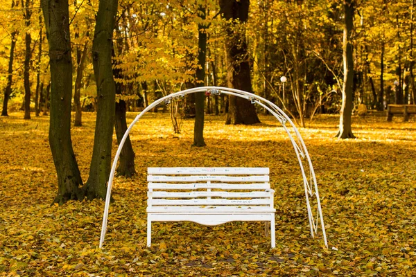 Banc des amoureux dans le parc d'automne — Photo