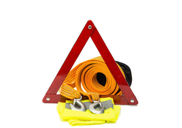 Emergency sign, rope on a white background