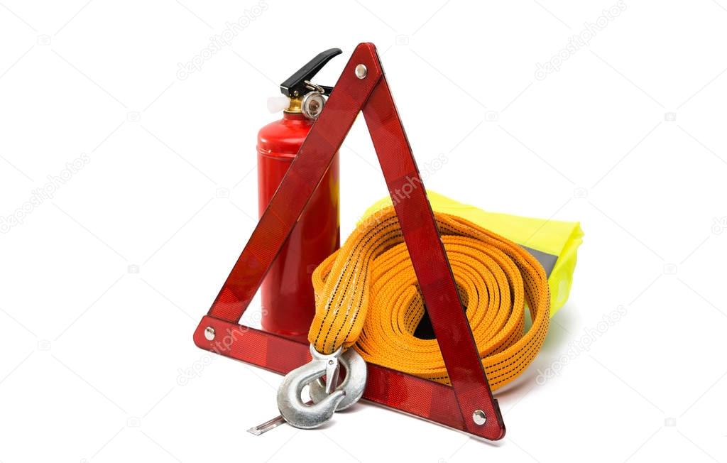 Emergency sign, rope on a white background